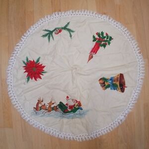 Vintage Hand Painted 38" D Tree Skirt/table Cloth From Brasil